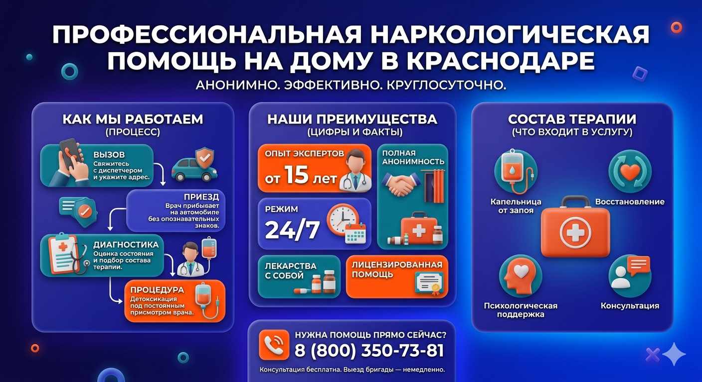 Инфографика о принципах лечения алкоголизма на дому в Бахчисарае: этапы вызова нарколога, преимущества анонимной детоксикации и состав медицинской помощи.